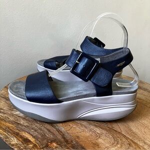 MBT | Manni 2 Navy Leather Ankle Strap Dress Orthotic Rocker Sole Sandals